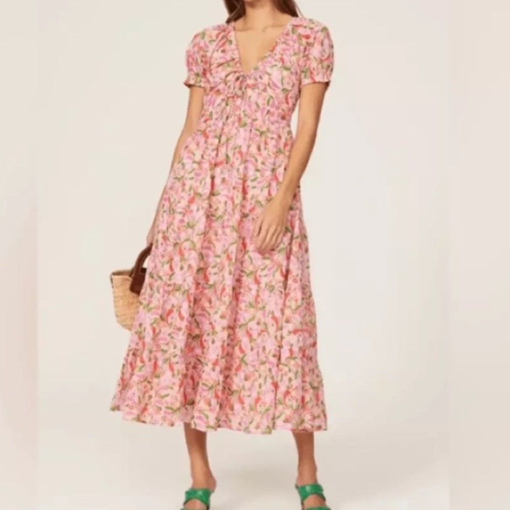Banjanan Peach, Pink and Green Norma Midi Dress Size XS